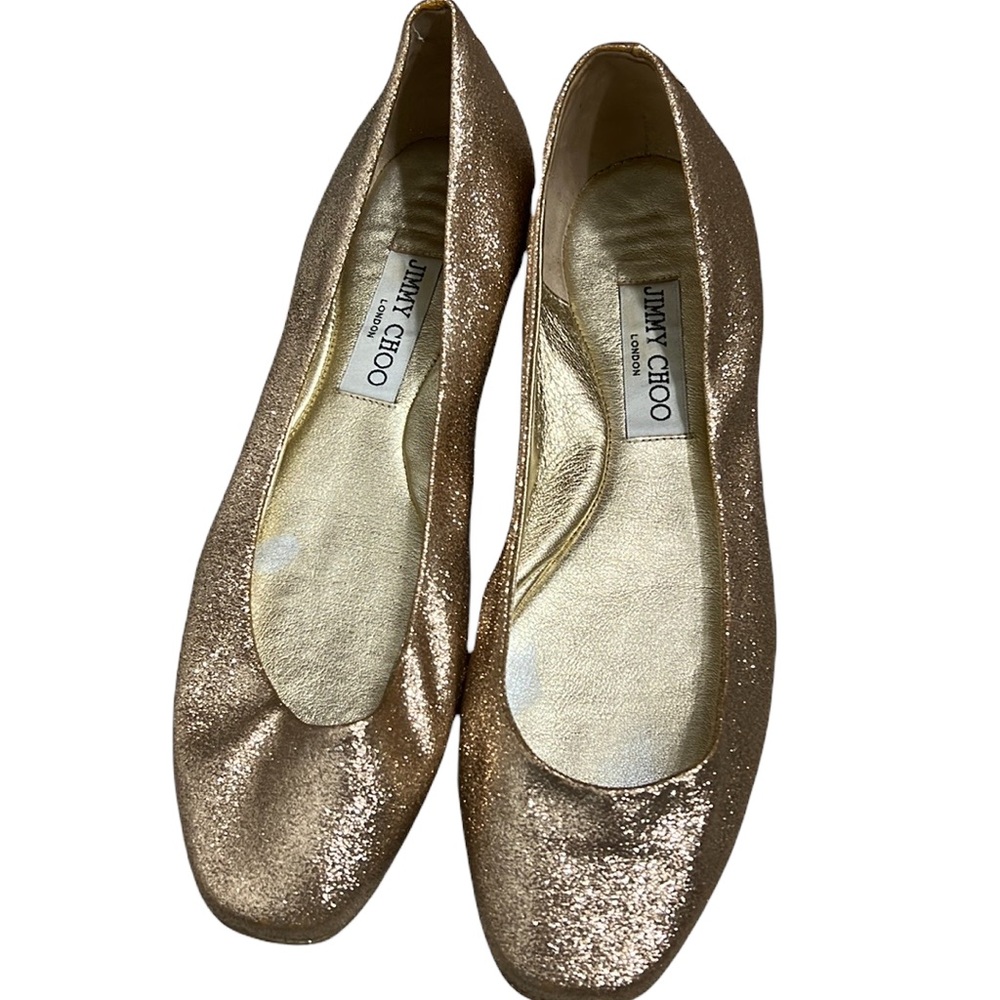 JIMMY CHOO GOLD SPAKLE FLAT/BALLERINA FLATS size 38.5/8